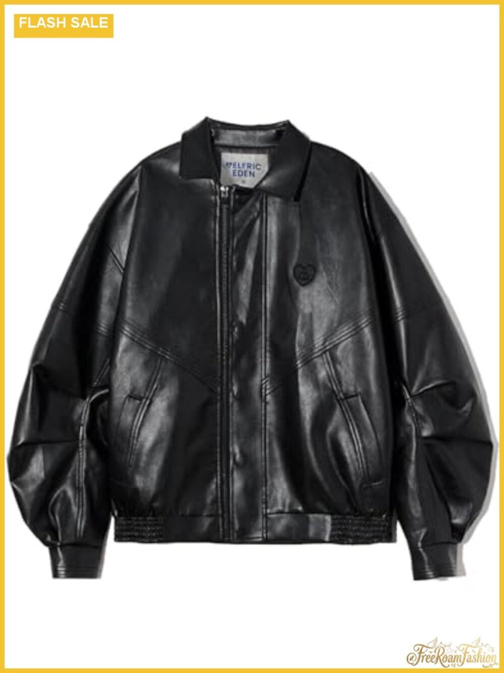 Oversized Faux Leather Motorcycle Bomber Jacket Y2K Zip Moto Biker Coat